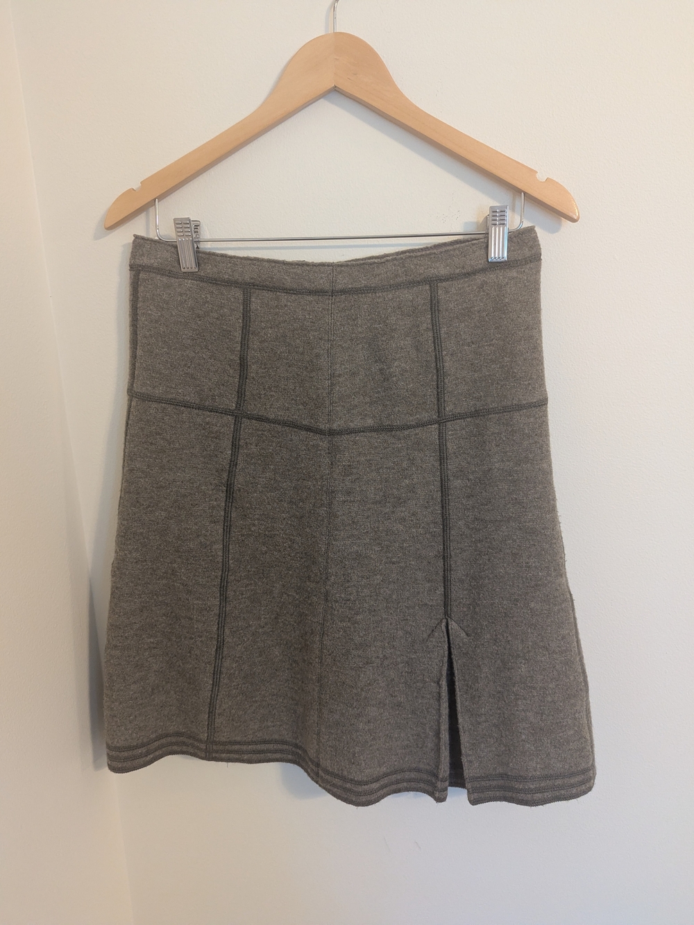 Devernois Brown Knit A-Line Skirt with Front Slit